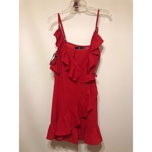 Missguided Mini Red frill wrap dress. Size US 4